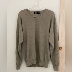 Belford Men's Size Medium V-Neck Sweater in Brown / Tan 100% Merino Wool
